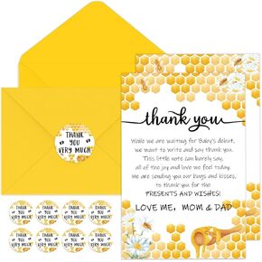 Chuangdi 50 Sets Baby Shower Thank You Cards with Envelopes and Sticker 50 Baby Shower Appreciation Greeting Cards Gratitude Gift for Guest(Star)