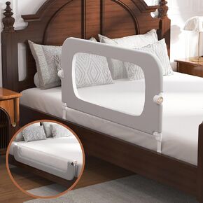 Bed Rail for Toddlers, Baby Bed Rail Guard for Kids, Toddler Bed Rails with Reinforced Anchor Fit, Height Adjustable & Foldable Bed Rail Guard for Twin, Full, Queen & King Beds (Grey, 32IN)