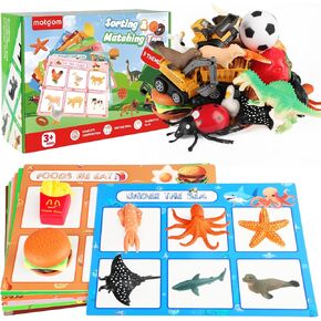 Sorting Toys for Toddlers - 54Pcs Learning Education Sorting Games, Animals Dinosaurs Insects Fruits Foods Vehicles Balls Farm Playset, Fine Motor Montessori Preschool Gift for 2+ Year Old Kids