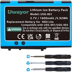 DS Lite Battery, 1600mAh USG-003/USG-001 Replacement Battery for Nintendo DS Lite, NDSL Game Player with Tool Kit