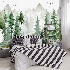 -Green Rainforest Plants Animals Tiger Cloth Wallpaper Jungle Plants Banana Leaves Boys Girls Kindergarten Children's Room Large Mural- 91"x65"（ not Peel and Stick）