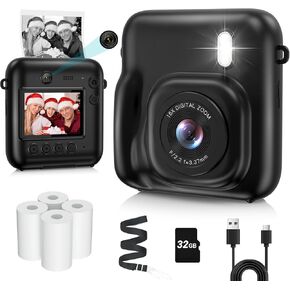 Kids Camera Instant Print, Dual-Lens 48MP Digital Camera for Christmas Birthday Gifts, 1080P Selfie Instant Cameras for Kids with 32GB Card, Instant Print Digital Camera for Girls Boys-Blue