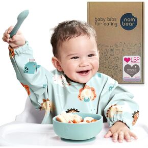 ® Baby Bibs for Eating - Waterproof Long Sleeve Bib for Babies 6-12 Months, Baby Smock Bib, Coverall Baby Feeding Bib