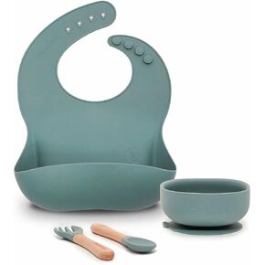 PAPERCLIP Starter Kit - Cactus Green; Including Bib, Suction Bowl and Spoon & Spork Set - 100% BPA Free
