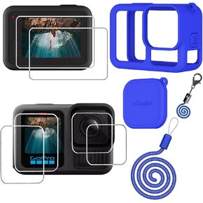 Hero13 Black Silicone Protective Case Bag Screen Protector for GoPro Hero 13 Black Hero13 Black,Glass Screen Protector Soft Rubber Cover (Black)