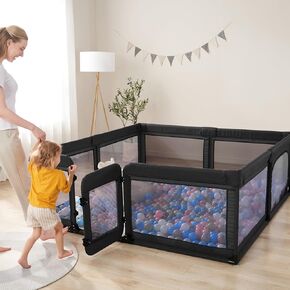 Baby Playpen,Playpen for Babies and Toddlers,71x79 Inches Large Safety Playard,Sturdy Safety Play Area with Double Door,Baby Play Pen with Breathable＆360° Visible Mesh，Anti-Fall Playpen,Black
