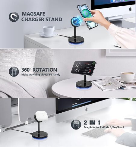 Magnetic Phone Stand for Desk Mag-Safe Phone Holder Adjustable Angle Phone Stand with 360° Rotation Folding Cell Phone Stand Compatible with iPhone 16 15 14 13 12 Series in Saudi Arabia