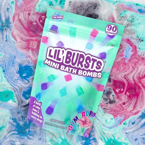Tub Works® Lil' Bursts™ Mini Bath Bombs for Kids, 90 Count, Rainbow | Nontoxic | Tiny Kids Bath Bombs with A Burst of Color, Foam & Bubbles | Customize Kids Bath with 7 Fun Bath Colors | Make Bath Art in Kuwait