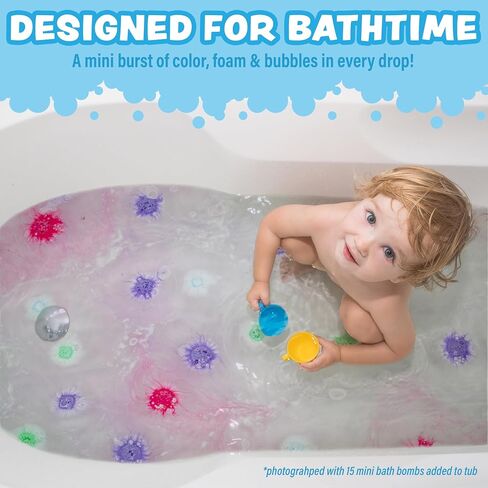 Tub Works® Lil' Bursts™ Mini Bath Bombs for Kids, 90 Count, Rainbow | Nontoxic | Tiny Kids Bath Bombs with A Burst of Color, Foam & Bubbles | Customize Kids Bath with 7 Fun Bath Colors | Make Bath Art in Kuwait