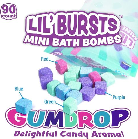 Tub Works® Lil' Bursts™ Mini Bath Bombs for Kids, 90 Count, Rainbow | Nontoxic | Tiny Kids Bath Bombs with A Burst of Color, Foam & Bubbles | Customize Kids Bath with 7 Fun Bath Colors | Make Bath Art in Kuwait