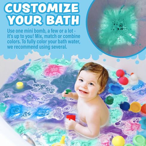 Tub Works® Lil' Bursts™ Mini Bath Bombs for Kids, 90 Count, Rainbow | Nontoxic | Tiny Kids Bath Bombs with A Burst of Color, Foam & Bubbles | Customize Kids Bath with 7 Fun Bath Colors | Make Bath Art in Kuwait