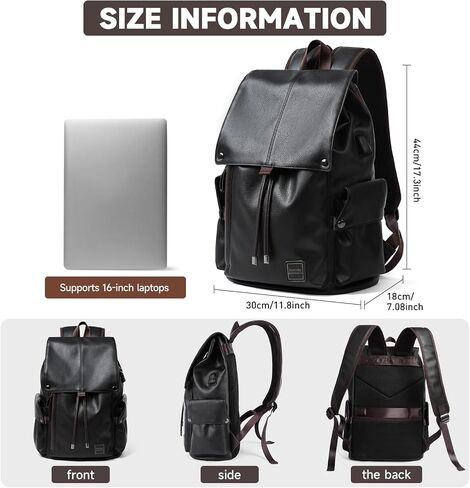 MATE ELAN Black Leather Laptop Backpack For Men Waterproof Vintage Business School Travel College Student Bookbag Casual Work Overnight Backpack in Saudi Arabia