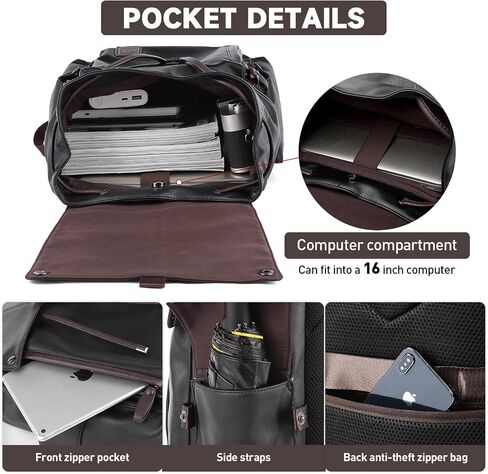 MATE ELAN Black Leather Laptop Backpack For Men Waterproof Vintage Business School Travel College Student Bookbag Casual Work Overnight Backpack in Saudi Arabia