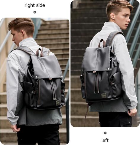 MATE ELAN Black Leather Laptop Backpack For Men Waterproof Vintage Business School Travel College Student Bookbag Casual Work Overnight Backpack in Saudi Arabia