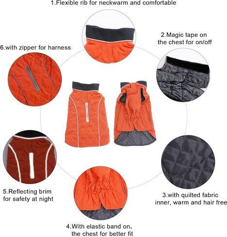 Cold Winter Dog Pet Coat Jacket Vest Warm Outfit Clothes for Small Medium Large Dogs XS Orange CW-181117-C338-Orange-XS in Kuwait