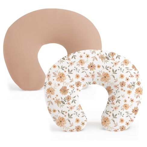 Konssy 2 Pack Nursing Pillow Covers, Soft Stretchy Cover for Breastfeeding | Covers Only, Milk Silk Fabric, Breathable & Machine Washable, Slipcovers for Newborn Baby Boy Girl, (Beige, Blossom) in Saudi Arabia