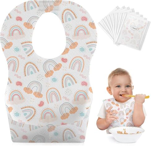 Babebay Disposable Baby Bibs, 30 Pcs Individually Packaged Baby Bibs with Catcher and Leakproof Liner for Baby Boys and Girls in Saudi Arabia