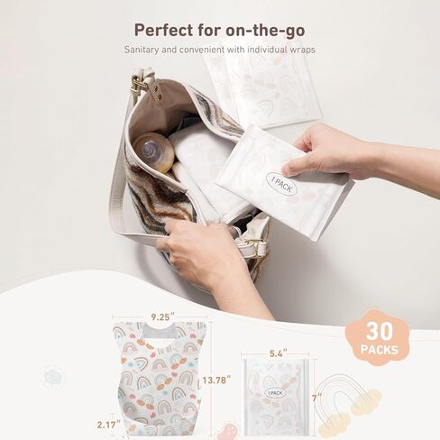Babebay Disposable Baby Bibs, 30 Pcs Individually Packaged Baby Bibs with Catcher and Leakproof Liner for Baby Boys and Girls in Saudi Arabia