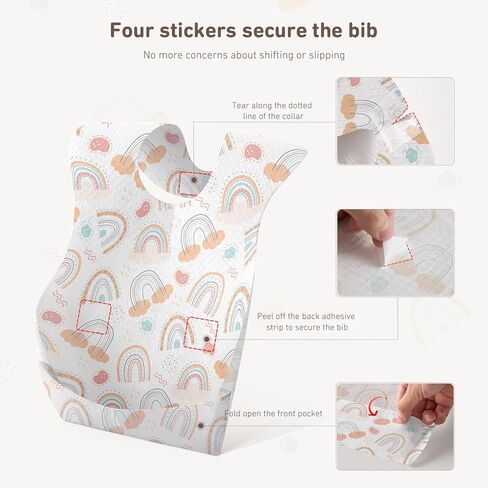 Babebay Disposable Baby Bibs, 30 Pcs Individually Packaged Baby Bibs with Catcher and Leakproof Liner for Baby Boys and Girls in Saudi Arabia