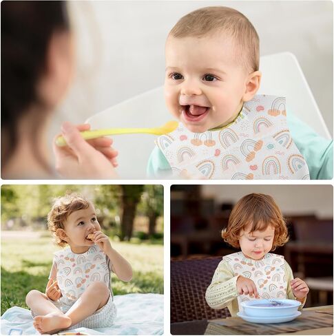 Babebay Disposable Baby Bibs, 30 Pcs Individually Packaged Baby Bibs with Catcher and Leakproof Liner for Baby Boys and Girls in Saudi Arabia