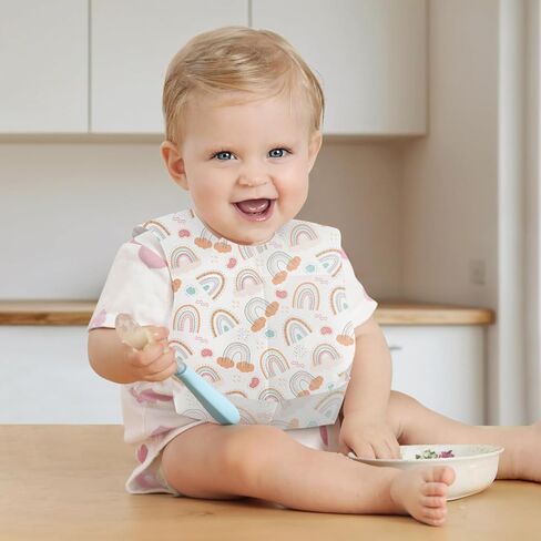 Babebay Disposable Baby Bibs, 30 Pcs Individually Packaged Baby Bibs with Catcher and Leakproof Liner for Baby Boys and Girls in Saudi Arabia
