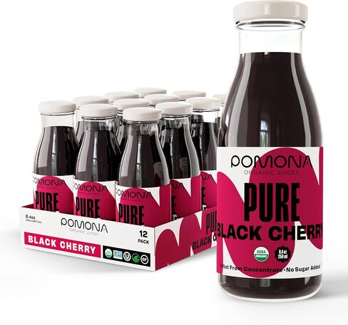 Pomona Organic Pure Black Cherry Juice, Cold Pressed Organic Juice, Non-GMO, No Sugar Added, Not from Concentrate, Gluten Free, Kosher Certified, Preservative Free 8.4 Ounce (Pack of 12), in Saudi Arabia