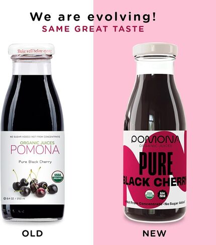 Pomona Organic Pure Black Cherry Juice, Cold Pressed Organic Juice, Non-GMO, No Sugar Added, Not from Concentrate, Gluten Free, Kosher Certified, Preservative Free 8.4 Ounce (Pack of 12), in Saudi Arabia