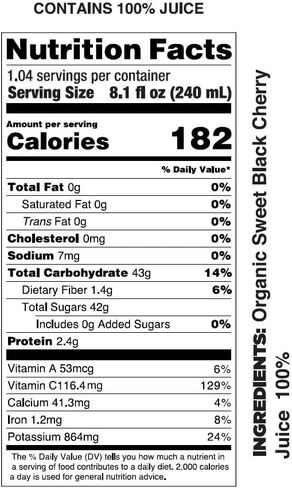 Pomona Organic Pure Black Cherry Juice, Cold Pressed Organic Juice, Non-GMO, No Sugar Added, Not from Concentrate, Gluten Free, Kosher Certified, Preservative Free 8.4 Ounce (Pack of 12), in Saudi Arabia