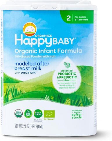 Happy Baby Organics Stage 2 Infant Formula, 6-12 Months, Milk Based Organic Baby Formula Powder with Iron, Probiotics & Prebiotics for Immune & Digestive Support, 22.9 Ounce (Pack of 1) in Saudi Arabia