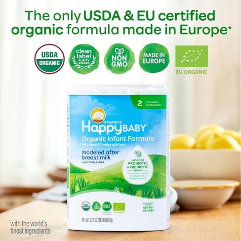 Happy Baby Organics Stage 2 Infant Formula, 6-12 Months, Milk Based Organic Baby Formula Powder with Iron, Probiotics & Prebiotics for Immune & Digestive Support, 22.9 Ounce (Pack of 1) in Saudi Arabia