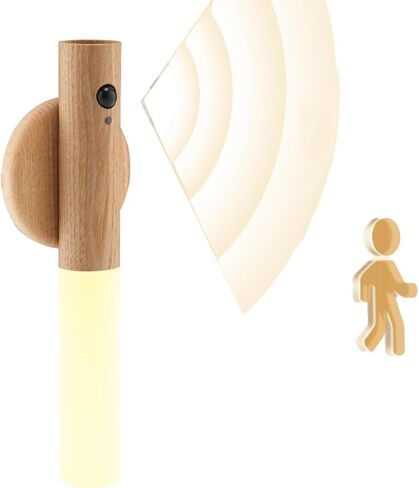 LANDGOO LED Nursery Night Light, Body Motion Sensor Nursing Lamp, Rechargeable Battery Powered Magnetic 360° Portable Lighting for Bedroom Bathroom, Walnut Wood 2Pcs in Saudi Arabia