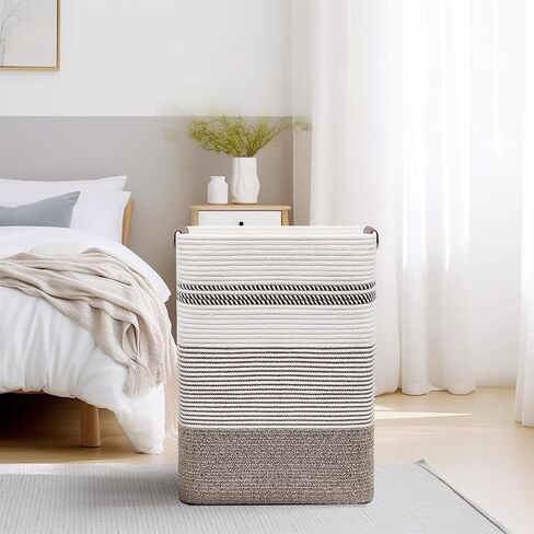 DOFASAYI Laundry Hamper - 85L Large Laundry Basket with Leather Handles, Decorative Storage Basket for Blankets - Clothes Hamper for Living Room, Bedroom, Jute & White in Saudi Arabia
