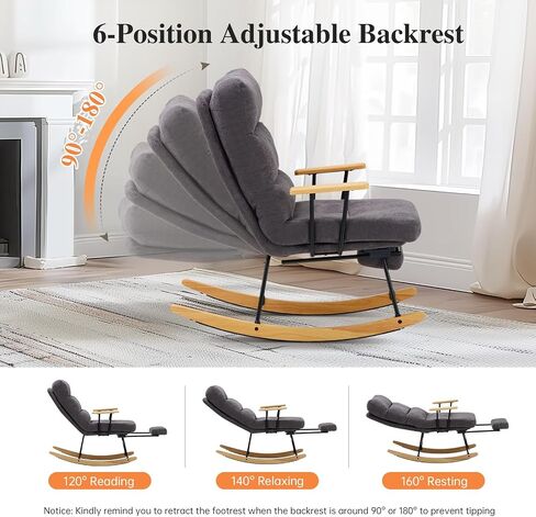 Rocking Chair with Footrest-Glider Rocker Chair with Retractable Footrest and Adjustable Backrest, Teddy Upholstered Rocking Chair, Modern Accent Chair for Living Room/Nursery/Bedroom/Outdoor-Green in Kuwait