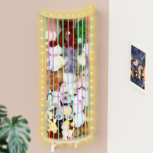 Stuffed Animal Storage Wood Soft Toy Storage for Kids Room,Wall Mount Door Hanging Stuffed Animal Toy Organizer Shelf for Nursery Play Room White with LED Coil -Light Rainbow Three-layered Sector in Saudi Arabia