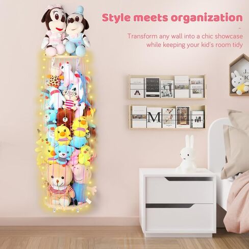 Stuffed Animal Storage Wood Soft Toy Storage for Kids Room,Wall Mount Door Hanging Stuffed Animal Toy Organizer Shelf for Nursery Play Room White with LED Coil -Light Rainbow Three-layered Sector in Saudi Arabia