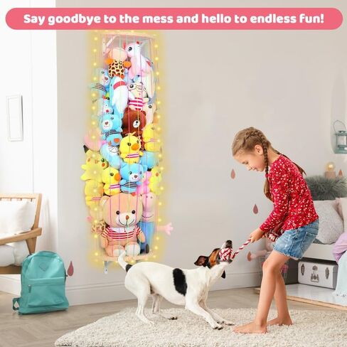 Stuffed Animal Storage Wood Soft Toy Storage for Kids Room,Wall Mount Door Hanging Stuffed Animal Toy Organizer Shelf for Nursery Play Room White with LED Coil -Light Rainbow Three-layered Sector in Saudi Arabia