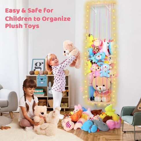 Stuffed Animal Storage Wood Soft Toy Storage for Kids Room,Wall Mount Door Hanging Stuffed Animal Toy Organizer Shelf for Nursery Play Room White with LED Coil -Light Rainbow Three-layered Sector in Saudi Arabia