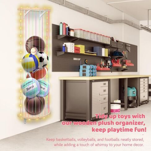 Stuffed Animal Storage Wood Soft Toy Storage for Kids Room,Wall Mount Door Hanging Stuffed Animal Toy Organizer Shelf for Nursery Play Room White with LED Coil -Light Rainbow Three-layered Sector in Saudi Arabia