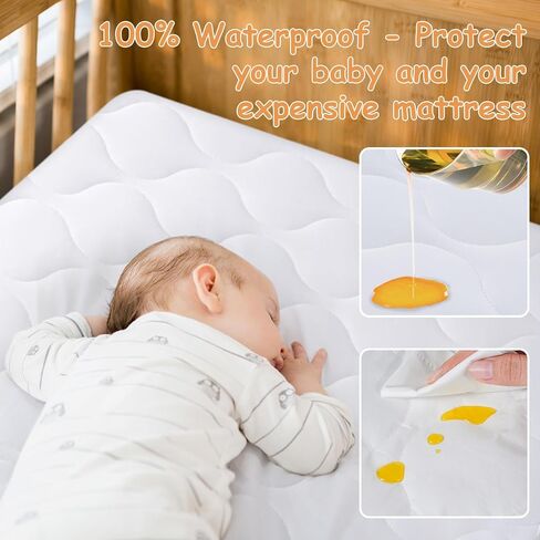 Yoofoss Waterproof Crib Mattress Protector, Quilted Crib Mattress Pad Cover Soft and Breathable, Machine Washable Toddler Mattress Protector for Standard Baby Crib Size 52''x28'' in Saudi Arabia