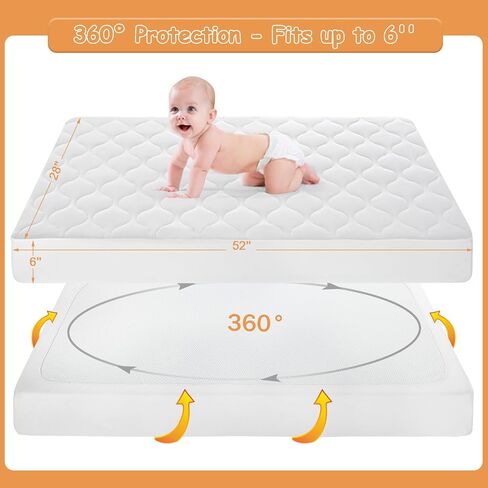 Yoofoss Waterproof Crib Mattress Protector, Quilted Crib Mattress Pad Cover Soft and Breathable, Machine Washable Toddler Mattress Protector for Standard Baby Crib Size 52''x28'' in Saudi Arabia