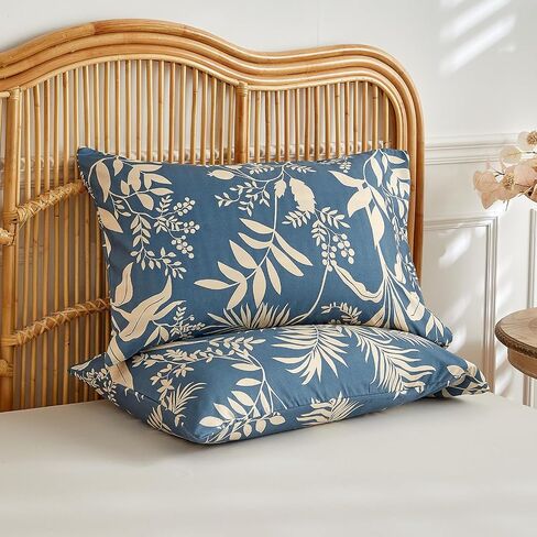 Botanical Duvet Cover Set Twin Size, 2 Pieces Blue Floral Leaf Pattern Bedding Set with 1 Pillow Sham, Farmhouse Style Soft Microfiber Comforter Cover Set for All Season Use in Saudi Arabia
