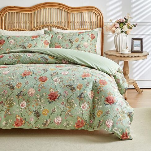 Botanical Duvet Cover Set Twin Size, 2 Pieces Blue Floral Leaf Pattern Bedding Set with 1 Pillow Sham, Farmhouse Style Soft Microfiber Comforter Cover Set for All Season Use in Saudi Arabia