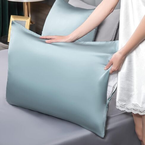 Mulberry Silk Pillowcase for Hair and Skin,Toddler Size Kids Silk Pillow Case with Hidden Zipper,Allergen Proof Dual Sides Soft Breathable Smooth Silk Pillow Cover(Toddler,Aqua Blue) in Saudi Arabia