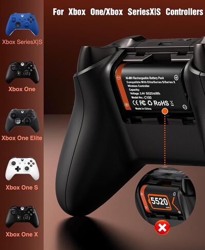 DINOSTRIKE Fast Charging 2X 5520mWh Xbox Batteries Rechargeable Battery Pack Charger Station for Xbox One/Xbox Series X|S Xbox One S/Xbox One X/Xbox One Elite Wireless Controllers in Saudi Arabia