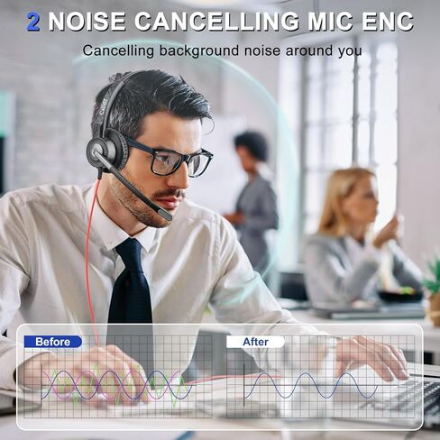 سماعة Callez USB مع ENC ميكروفون مزدوج لإلغاء الضوضاء للكمبيوتر المحمول Mac، سماعة كمبيوتر مع زر اتصال MS Teams سماعات رأس ستيريو سلكية للفرق Zoom Home Office Work Call Center in Kuwait