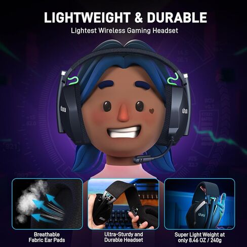 UHURU Dual Wireless Gaming Headset with Microphone for PS5 PS4 PC: Gaming Headphones with Stereo Sound - 32Hr Battery - Cool RGB in Saudi Arabia