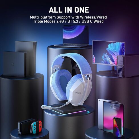 UHURU Dual Wireless Gaming Headset with Microphone for PS5 PS4 PC: Gaming Headphones with Stereo Sound - 32Hr Battery - Cool RGB in Saudi Arabia