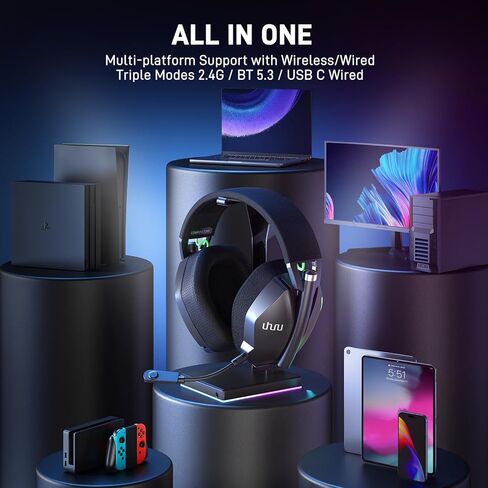 UHURU Dual Wireless Gaming Headset with Microphone for PS5 PS4 PC: Gaming Headphones with Stereo Sound - 32Hr Battery - Cool RGB in Saudi Arabia
