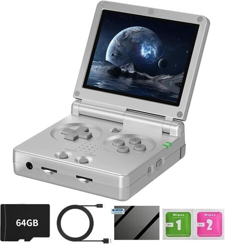 RG35XXSP Handheld Clamshell Games Consoles Built-in 64G TF Card 5000+ Games Portable Style Flip Hand Held Game Video Consoles Linux System with Case (Black Transparent) in Saudi Arabia