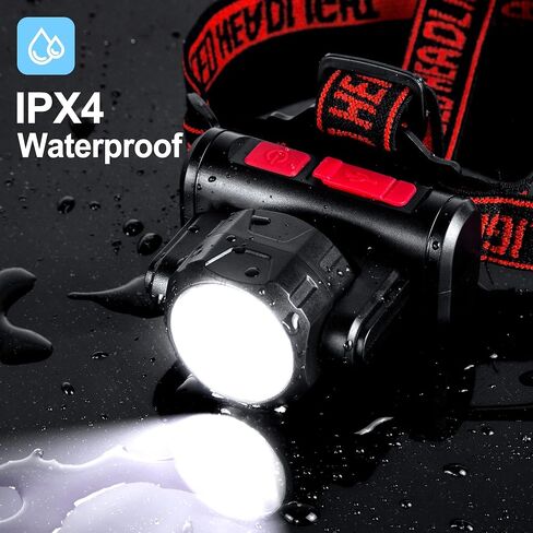 Jexree Headlamp Rechargeable 1500 Lumen LED USB Rechargeable Headlight w/Red Light IP65 Waterproof Head Lamp with Bright Flashlight Beam for Hiking & Outdoor Camping Gear, Black in Saudi Arabia